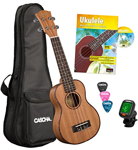 Cascha Sopran Ukulele Set I Starter Kit Mit 3 Plektren, Tasche, Stimmgerät & Italienischem Lehrbuch I Mahagoni I Kleine Hawaii Gitarre Für Anfänger & Fortgeschrittene