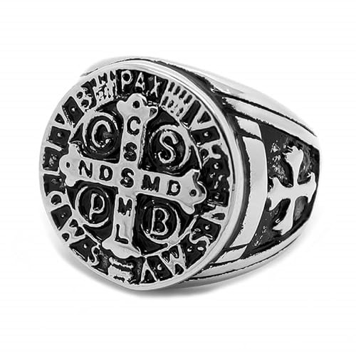 BOBIJOO Jewelry - Bague Chevalière Homme Médaille Croix Ordre St Benoît de Nursie Acier Templier - 63 (10 US)