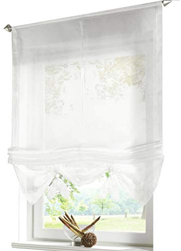 ESLIR Raffrollo Wohnzimmer Raffgardine Tunnelzug Gardinen Küche Transparent Bändchenrollo Vorhänge Modern Voile Weiß BxH 100x155cm 1 Stück