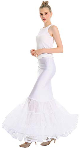Kumeng Women's Mermaid Fishtail Petticoat One Hoop Floor Length Trumpet for Bridal Wedding Dress Petticoat Crinoline (White, Small - Medium)