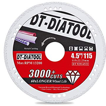 DT-DIATOOL Disco diamantato da taglio in metallo, 115 x 22,23 mm, per tubi in acciaio e ferro per cemento armato