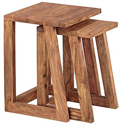 KADIMA DESIGN 2er Set Beistelltisch Massivholz Sheesham Nachttisch Satztisch eckig