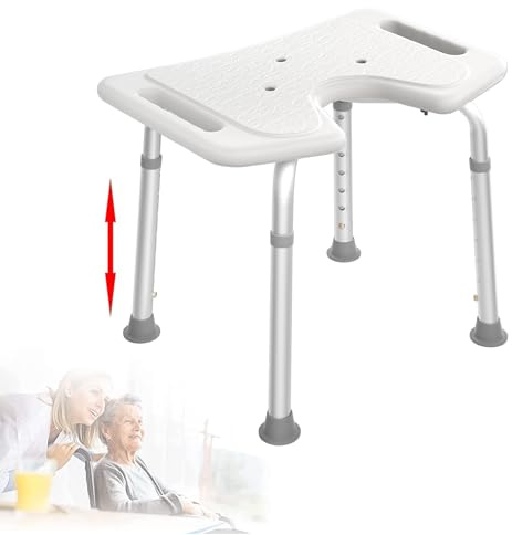 XMTECH Duschhocker Duschstuhl Höhenverstellbar 37-51 cm Badhocker Badestuhl Anti-Rutsch Badsitz Duschhilfe Duschsitz aus Alu und Kunststoff für Alter, Schwangere