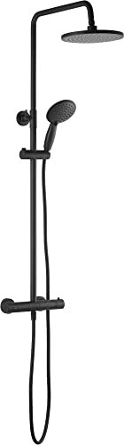 Saqu Eurotrend 225 Duschsystem mit 4 Strahlarten Ø23 cm - Matt Schwarz 15.00 cm - Messing Regendusche Duschset mit Duschkopf Duscharmatur Duschgarnitur
