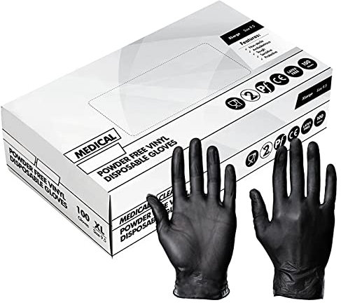 Expert Workwear Clear Vinyl Disposable Gloves Multi-Purpose Latex Free & Powder Free Blue Black - Box of 100 (Black, XL (Pack of 100))