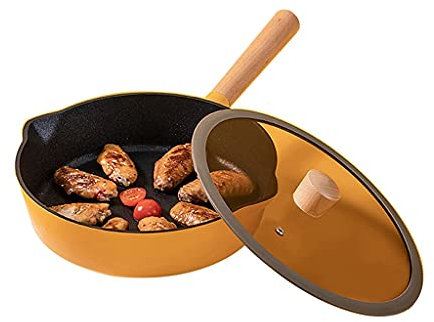Liudan Padella Padella Padella Padella Padella Antiaderente con Manico in Legno di faggio con Coperchio Uova Fritte con Bistecca fritta (Giallo/Blu) Padella Antiaderente (Color : Yellow)