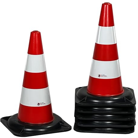 UvV Leitkegel Basic reflektierend bei Nacht sichtbar starke Reflektion. PVC 100% Recycling. Höhe ca 47 cm, Gewicht ca. 1.2 kg (Set mit 6 Kegeln) - 2. Wahl neu mit Kratzern