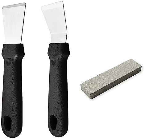 JJWNMLL 2Pcs Cleaning Scraper for Ovens Stoves Induction Hob Stainless Steel Multi-Kitchen Scraper with Plastic Handle, Straight Version + Bending Version Black