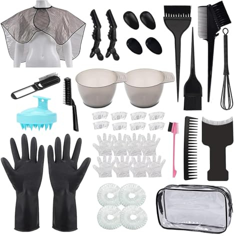 Sievic 42 Pieces Hair Dye Coloring Kit, Hair Tinting Bowl,Dye Brush,Hair agitator,Ear Cover,HairClip, Hair Coloring Cape,Gloves for DIY Salon Hair Coloring Bleaching Hair Dryers Hair Dye Tools