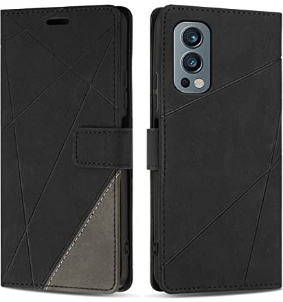 SONWO Hülle für OnePlus Nord 2 5G, Premium PU Leder Handyhülle Flip Case Wallet Silikon Schutzhülle Klapphülle für OnePlus Nord 2 5G, Schwarz