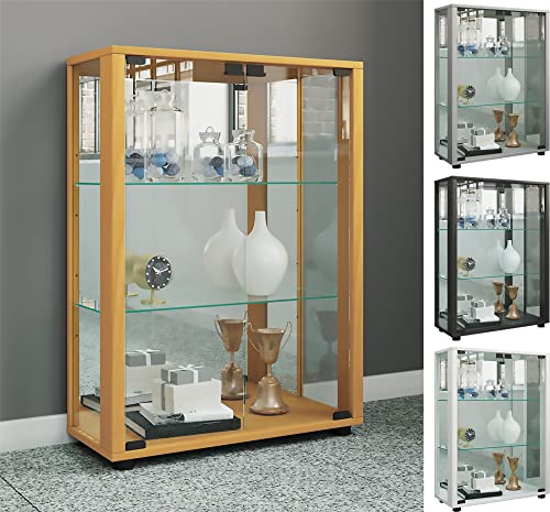 VCM Glasvitrine stehend | Vitrine Glas mit ESG-Sicherheitsglas | Maße ca. H. 80 x B. 60 x T. 25 cm | Standvitrine Glas | Modern und platzsparend | Glas Vitrinenschrank – Sintalo Spiegel Weiß