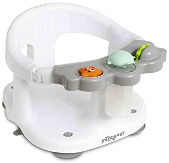 Interbaby Siege de Bain Pour Bebe | Anneau de Bain Fixation par Ventouse Antidérapante | Transat de Bain pour Bebe Confortable, Sûre et Ergonomique | Pour Bébés > 5 mois, 26x30x38cm, Gris