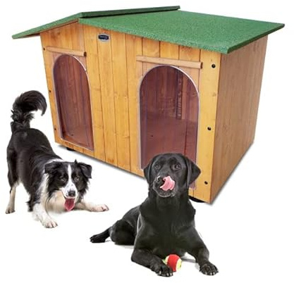 Acquista in Fabbrica Cuccia in Legno per Cani da Esterno 2 Tendine Omaggio MADE IN ITALY Misura Alano mod. Oasi – Doppio Ingresso