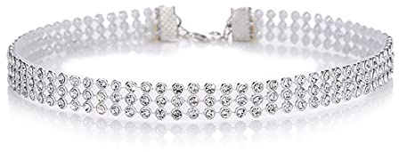 Dishowme Kristall Choker Halskette Breite Strass Choker Halskette Kette 3 Reihen 8 Reihen Diamant Kragen Schmuck für Frauen Mädchen (3 Reihe)