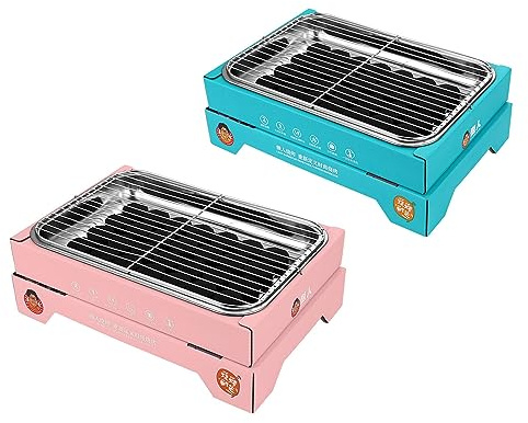 Portable and Compact Disposable Charcoal Grill, Detachable Stainless Steel BBQ Smoker Grill for Outdoor Camping (Blue)