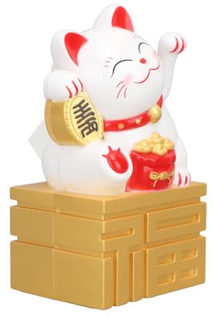 Zerodis Glückskatzen-Statue, Winkender Arm, Solarbetrieben, Viel Glück, Reichtum, Einladende Katzenfigur, Chinesische Feng Shui-Desktop-Auto-Armaturenbrett-Dekoration, 10,2 cm (Weiß)
