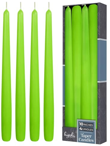 Hyoola Tall Taper Candles - 250 mm (10 Inch) Lime Green Unscented Dripless Taper Candles - 8 Hour Burn Time - 4 Pack