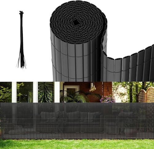Vigevee PVC Sichtschutzmatte, Sichtschutzzaun 80x300cm Vervierfachen Verstärkung Innen, Balkon Sichtschutz mit Kabelbindern, Balkonverkleidung Windschutz für Balkon Garten, Anthrazit