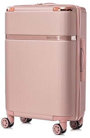 BETLEWSKI - Handgepäck Koffer Hartschale - Reisekoffer mit 4 Rollen - Leicht Hartschalenkoffer ABS Rollkoffer mit Schloss - Modell Titania - Größe 56 cm x 37 cm x 22 cm 38 Liter - Roségold