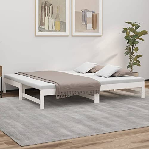 ARKEM Tagesbett Ausziehbar Weiß 2X(90x190) cm Bett Ausziehbar Bett Zum Ausziehen Ausziehbares Tagesbett Bett Sofa Massivholz Kiefer - 823415