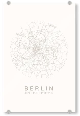 artboxONE Acrylglasbild 45x30 cm Städte/Berlin Berlin minimalistische Karte weiß - Bild Berlin-Karte drucken
