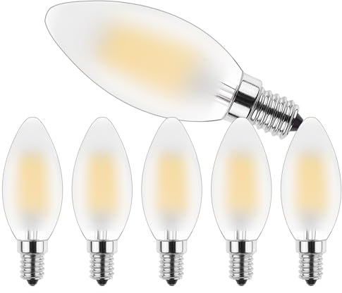 ProCrus Dimmbar E14 LED Kerze 4W Glühbirne,Matt LED Glühbirnen Kerzenform,350LM,Ersetzt 35 Watt,C35 2700K Warmweiß,E14 LED Birne für Kronleuchter,Glas,6 Stück
