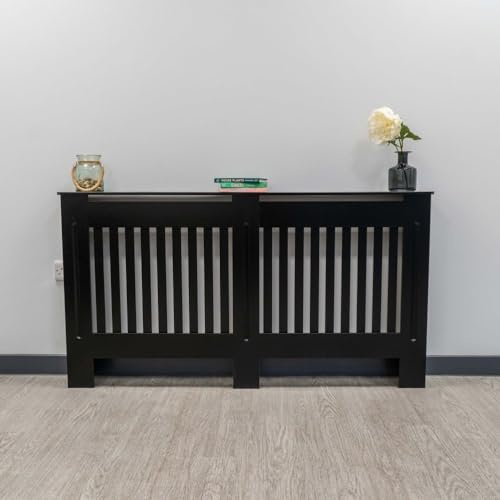 Jack Stonehouse Radiator Cover Black Paint - Over Radiator Shelf Clip On With Vertical Slats - Sturdy MDF Wooden Radiator Covers For Bedroom Or Living Room Furniture - Slim Radiator Cover