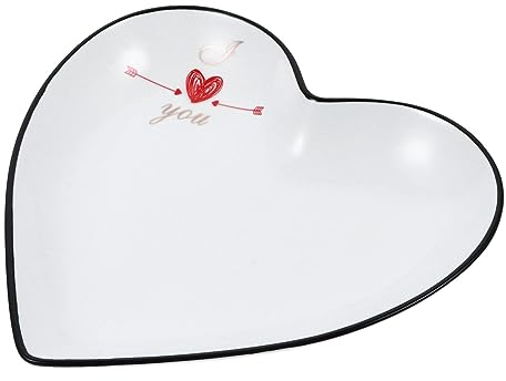LIFKOME Plateau à Bijoux Cœur Créatif Noir Céramique Solide Multifonction Rangement Fête Décoration Rouge Double Flèche Anniversaire Mariage