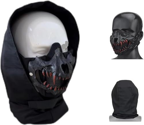 PBTMCD Masques Tactiques Airsoft Paintball Demi-Visage Crâne, Masque De Protection du Visage en Maille for Halloween Cosplay CS Games