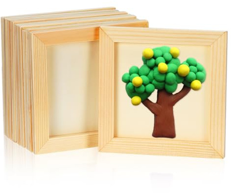 10 Pack Unfinished Wood Picture Frames, 12x12cm Natural Wooden Photo Holder for Crafts, DIY Painting Projects for Kids & Adults, Square Blank Crafting Borders, Creative Personalised Gift
