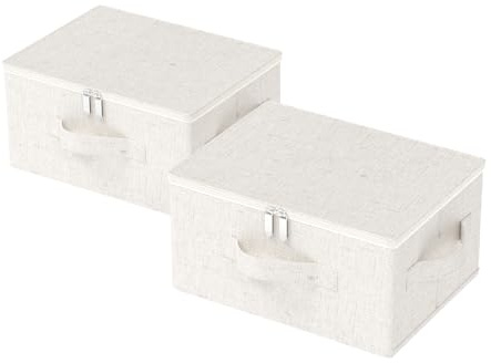 ENUMAIL Förvaringslåda för undersäng med lock, vikbara kubpåsar, hemfack behållare för att organisera kläder, skor, filtar, kuddar, 40 x 30 x 20 cm, beige, 2-pack