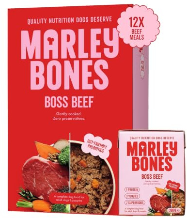 Marleybones Beef Wet Dog Food Pouches 390g x 12 | Pantry Fresh® & Made from Real Ingredients | Grain Free Dog Food | No Artificial Additives | Suitable for All Life Stages - Puppy, Adult, & Senior