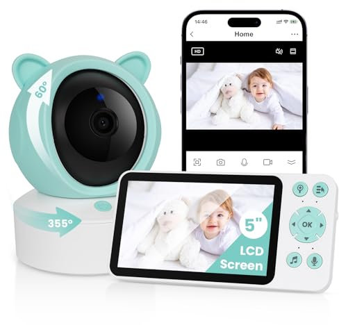 Faazy Babyphone mit Kamera und App-Intelligente Nachtsicht, 1080P/ 5 inch WLAN Video, PTZ 355°, Automatische Verfolgung, Bewegungs-/Geräuscherkennung, Temperaturanzeige, Mobile App Steuerung