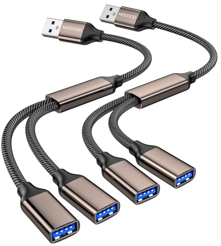 MOGOOD Hub USB 3.0 5Gbps Double Ports - Adaptateur 1 Mâle vers 2 Femelles | Nylon Tressé, Aluminium, 5 Gbps, Compatible PC, Voiture, PS5, TV, Clé USB, Clavier, 2 Ports USB Charge et Données Simultanées
