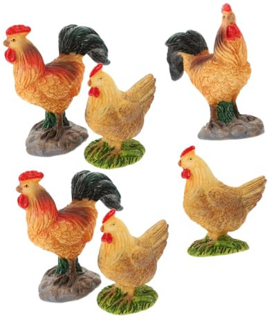 BESPORTBLE 6stücke Mini-hühner Und Hahnfiguren Aus Harz Mini-Garten-hühnerfiguren Winzige Hahnmodelle Dekorationen Kleinstlandschaftsgestaltung