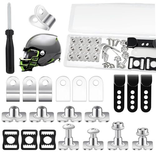 Hockey-Ersatzteile, Reparaturset für Fußball, Edelstahl-Reparatursatz 33-teilig Ersatzteile, Hardware-Kit inklusive Visierclip, J-Clips und Gummidichtungen. Sportzubehör für Fußball
