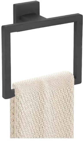 JOPOFI Towel Ring - Thicken SUS 304 Stainless Steel Towel Holder, Towel Racks for Bathroom, Square Modern Design Hand Towel Holder, Contemporary Hand Towel Bar - Matte Black