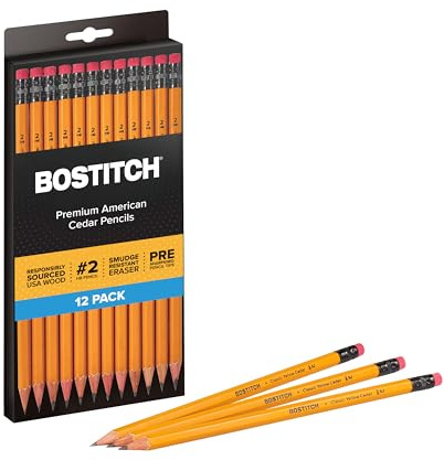 Bostitch Office Premium #2 Pencils, American Cedar Wood, Pre-Sharpened, HB Graphite, 12-Pack