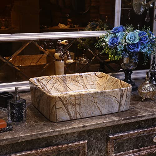 ASerZenith Lavabo de Salle de Bain, Vasque à Poser, Vasque à Poser, Vasque à Poser en céramique d'art Jingdezhen, Vasque à Poser en Imitation marbre, B. 1 Ensemble