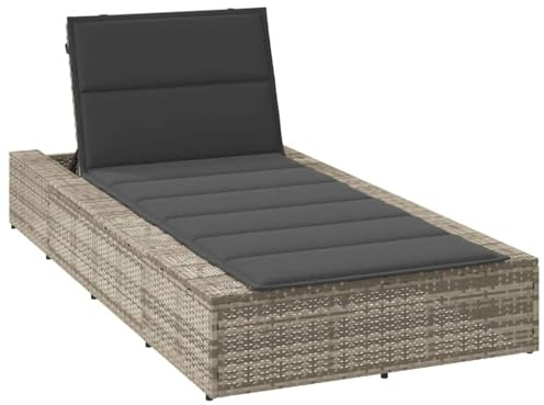 vidaXL Sonnenliege mit schwebender Auflage Hellgrau Poly Rattan, Sonnenbett, Gartenliege, Lounge Bett, Tagesbett, Chaiselongue