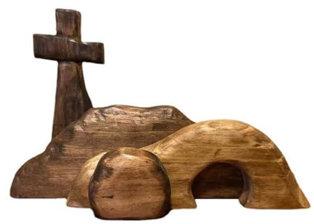 Leeres Grab Osterszene und Kreuz Dekoration, Holz Ostern Auferstehung Szene Set, Jesus Grab Tablett Bundle Kit, Christliche Krippe Osterdekorationen für Zuhause
