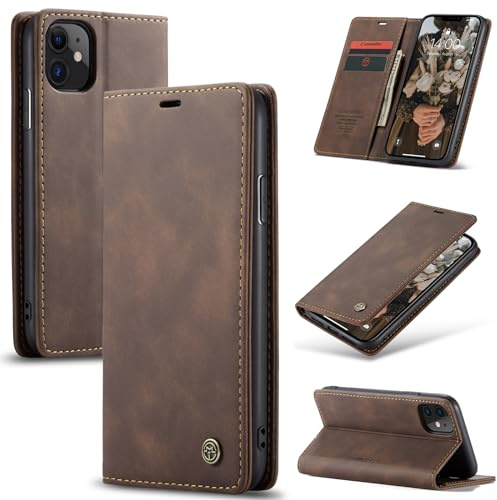 Cracedily Handyhülle für iPhone 11 6,1 Zoll Hülle, Klapphülle Premium Lederhülle Klappbar Flip Case Tasche Magnet Kartenfach Standfunktion Klapphülle Schutzhülle für iPhone 11 (2019), Kaffee