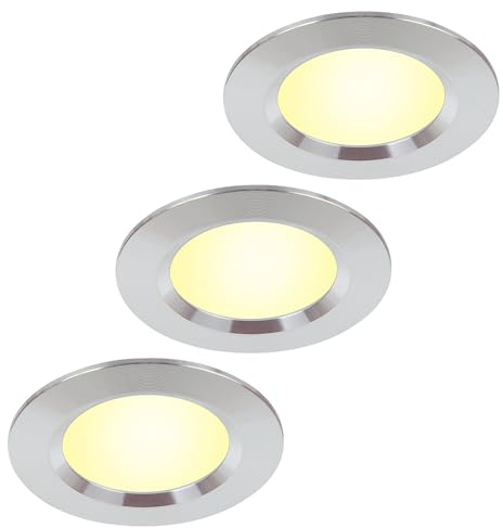 HCFEI Set di 3 faretti da incasso 12 V, ultra piatto, 3 W, faretto LED da incasso, foro 55 mm con cavo da 2 m, IP44, faretto da soffitto per armadi a specchio, vetrine, mobili e armadi (cromo 3000K)