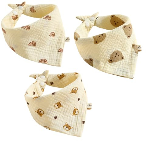 OUDQFCJ 3 Pcs Baby Bib Muslin, Triangle Scarf, Neck Scarf, Muslin Burp Cloths, Muslin Cloths for Teething and Drooling