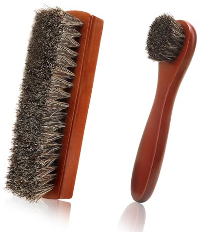 Shoe Polish Brush,Shoe Cleaning Brush - 2 Pack Horsehair Brushes With Wooden Handle, Premium Leather Care Kit For Shoes, Boots,Car Seats, Sofas & Bags