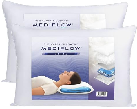 Mediflow Elite Daunenwasserkissen - 90% Daunenfüllung, verstellbares Schlafkissen, Kissen für Seiten-, Rücken- und Bauchschläfer, Der ursprüngliche Erfinder des Wasserkissens (50 x 70 cm 2er-Set)