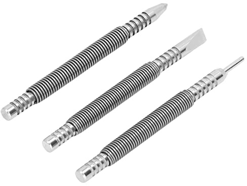 Set di Chiodi a Molla Akozon 3 Pezzi - Punta per Unghie Scosse a Molla in Acciaio Carbone e Contromissione per Legno, Metallo e Vetro, Strumento di Impatto 3500psi
