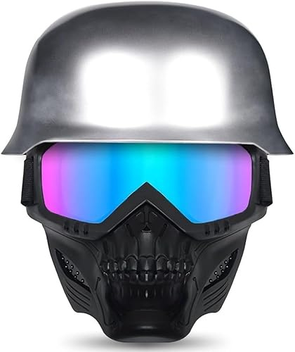 Caimcie Casco Jet retrò per Moto con ECE/DOT, Casco Tedesco a Mezza Calotta per Uomo e Donna, Fodera Interna ventilata, sgancio rapido, Casco per ciclomotore, Scooter, Cruiser N,M=55-56cm