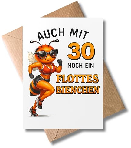 WBdesignz Lustige 30. Geburtstag Karte „Auch mit 30 noch ein flottes Bienchen“ mit Umschlag - Witzige Glückwunschkarte für Frauen & Männer mit Bienen-Motiv, Sportlook & Humor, 30. Geburtstag (DIN A6)