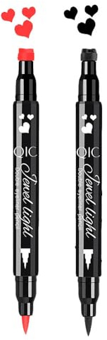 Eyeliner Stempel, Doppelseitiger flüssiger Eyeliner-Stift mit Augen Makeup Stempel, wasserfest, doppelseitig langanhaltend, Tattoo Makeup Werkzeug, rot-schwarz (Rotes und schwarzes Herz)